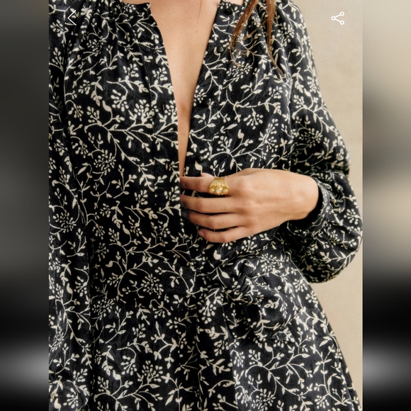 Sezane Merry Black and White Floral Long Sleeve Dress - Picture 5 of 6